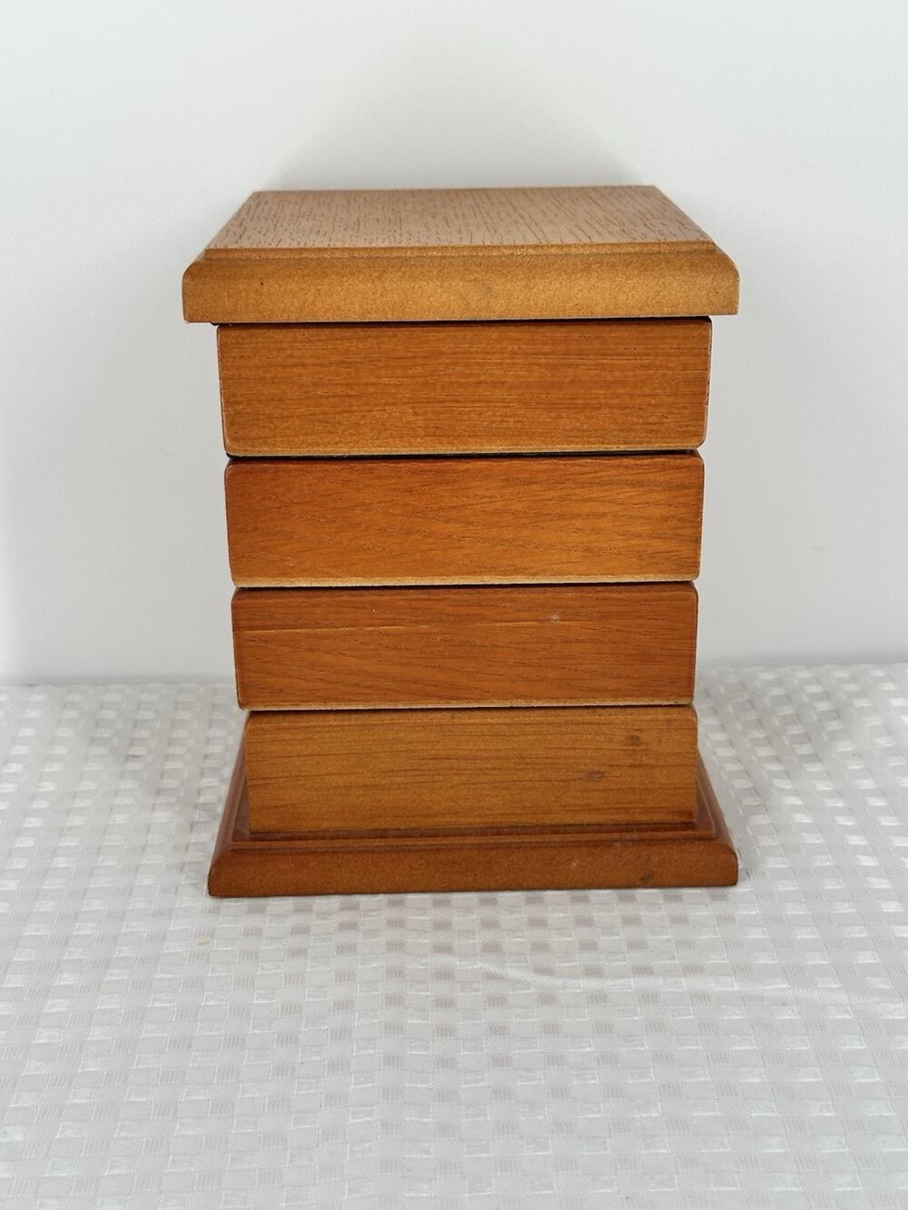 Vintage Wood Jewelry Box Four Tier Flex Zorb Velvet lined 80’s Swivel - Picture 1 of 7